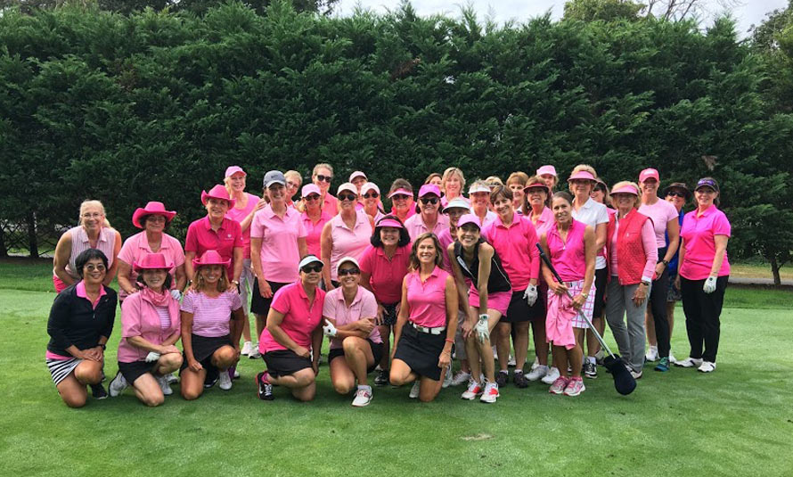 Community involvement at Copper Hill Country Club includes sponsoring fundraising outings for teams like Teeing-It-Up, pictured here dressed in pink shirts.