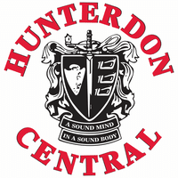 Hunterdon Central Regional High School logo featuring a black and white seal encircled with lettering for Hunterdon Central in red